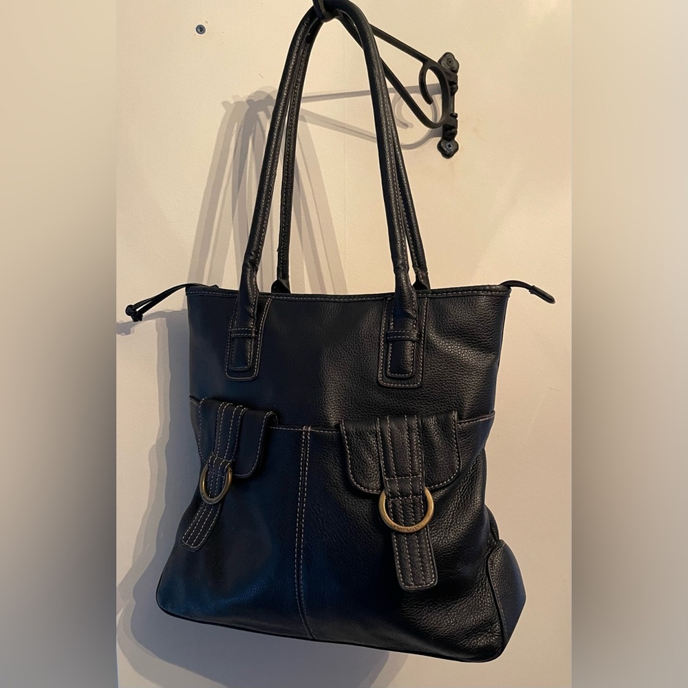 Vintage Anne Klein Black Pebbled  Leather Hand Bag